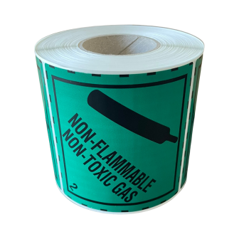 Hazard Label Class 2.2, 100x100 mm, PE film, NON-FLAMMABLE NON-TOXIC GAS